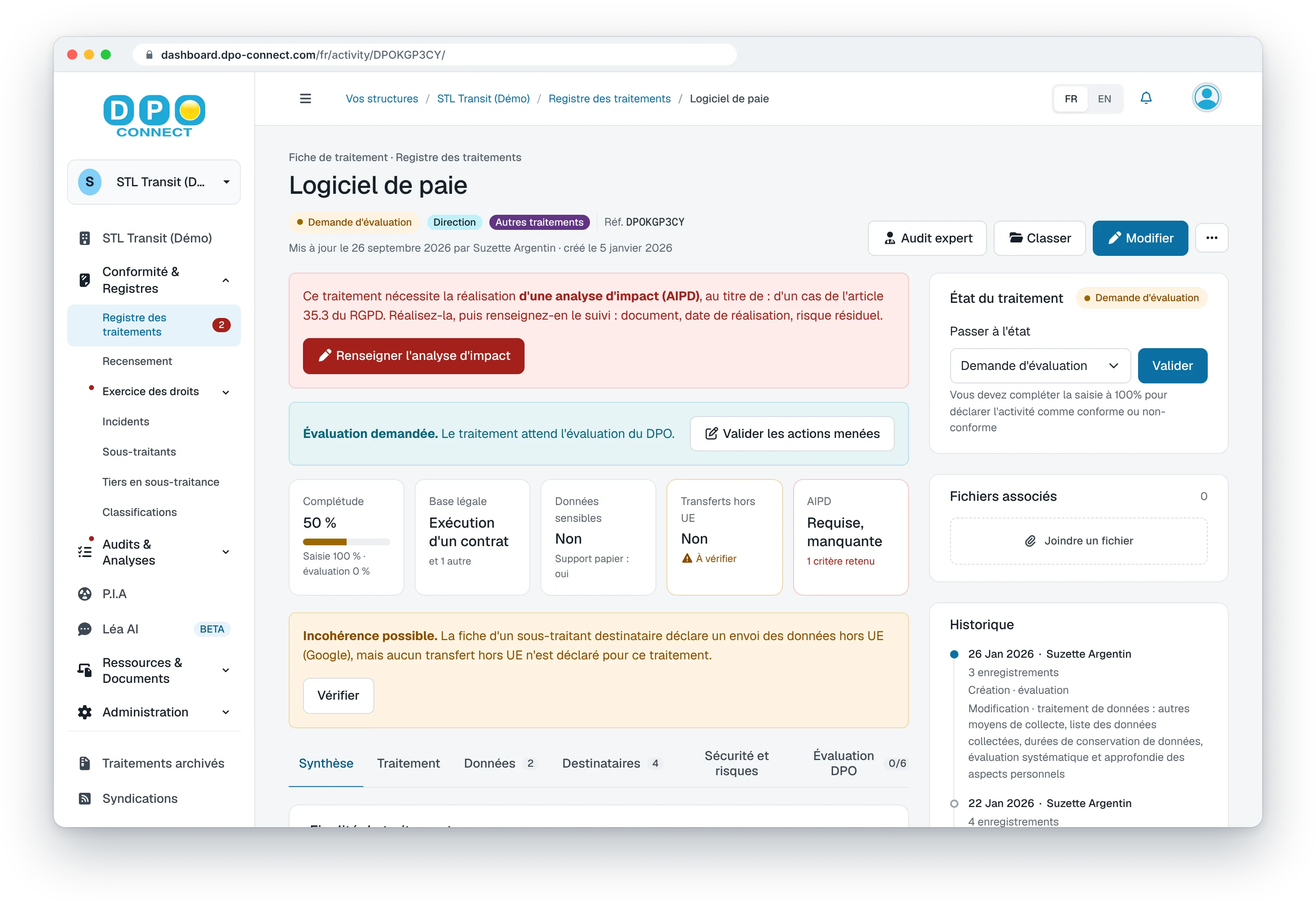 Fiche traitement : destinataires et sous-traitants