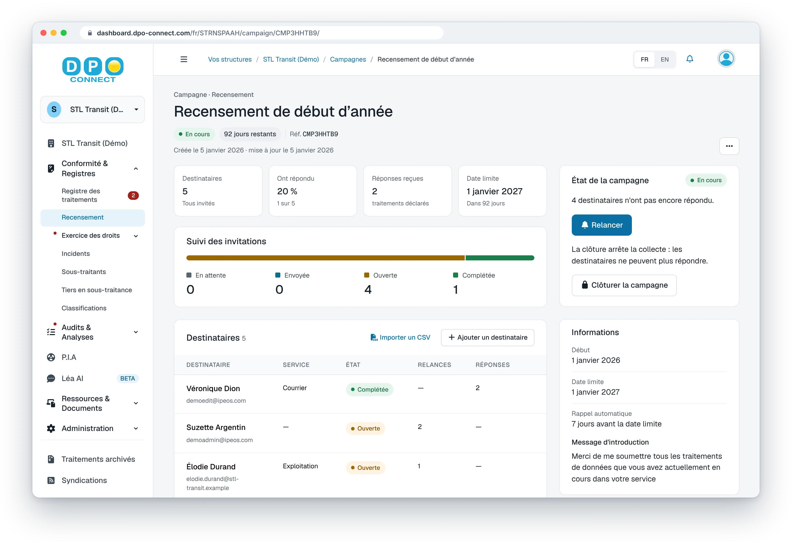 Suivi d’une campagne de recensement des traitements